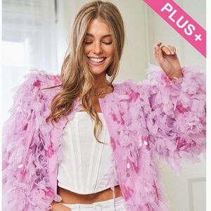 Plus Fluffy Tiered Ruffle Long Sleeve Party Jacket
